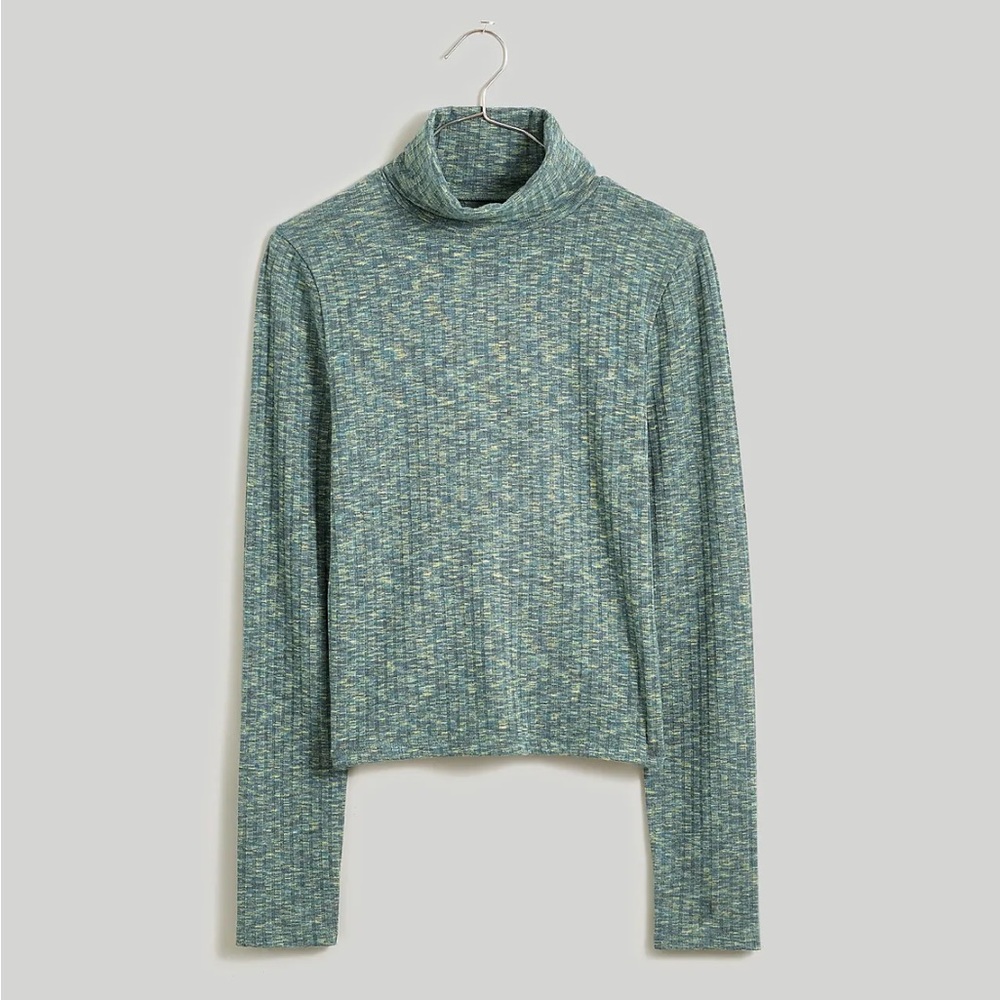 Brightside Finerib Cropped Turtleneck, Green, Size S, NWT